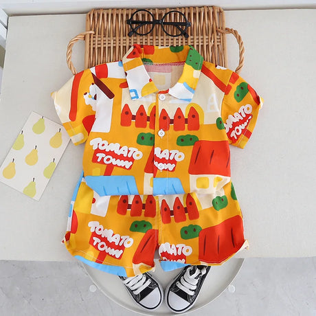 1-5Y Kids Clothing Set Colorful Cartoon Tee And Shorts 2PCS Cool Boys Clothes Suit Cool Girls Outfit
