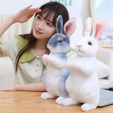 1pc Randomly Realistic Cute Plush Rabbits Lifelike Animal Photo Props Bunny Simulation Toy Model Birthday Gift